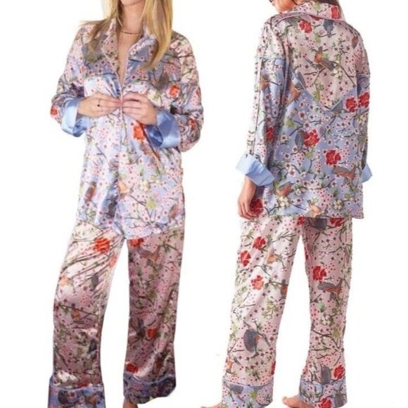 NWT $248 HAH X Free People Haht Satin Eco Pajama Set XL Violet Queen Fisher - Picture 1 of 16